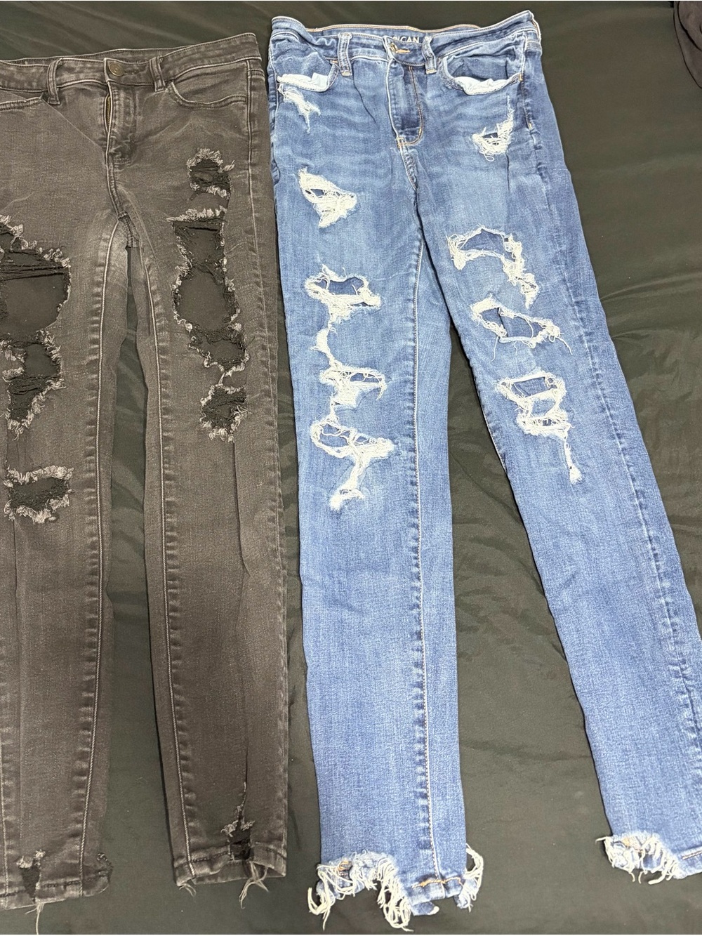 American Eagle Outfitters Distressed Skinny Jeans - Black and Light Blue